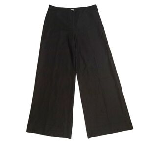 LOFT Ann Taylor Solid Black Long Wide Leg High Waisted Linen Blend Dress Pants